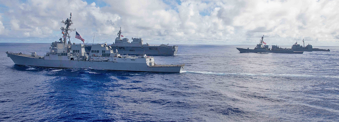 Mutiple ships sail in formation in the Philippine Sea during Multi-Large Deck Event (MLDE), Nov. 6. 